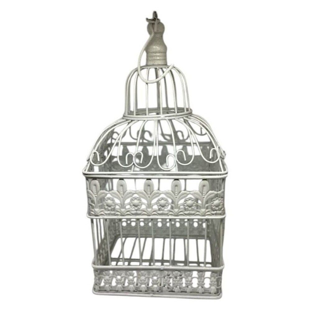Ornate Metal Cream White Bird Cage Decor Hanging Latch Close Flip Top Wedding - Picture 2 of 9
